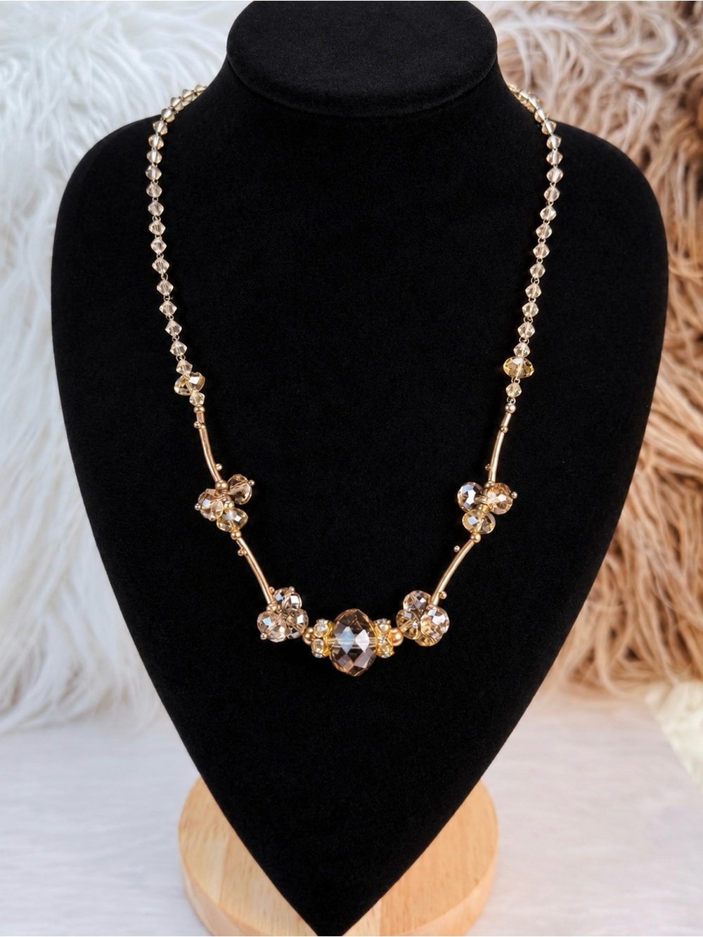 Elegant Goldtone Crystal Bling Beaded Necklace